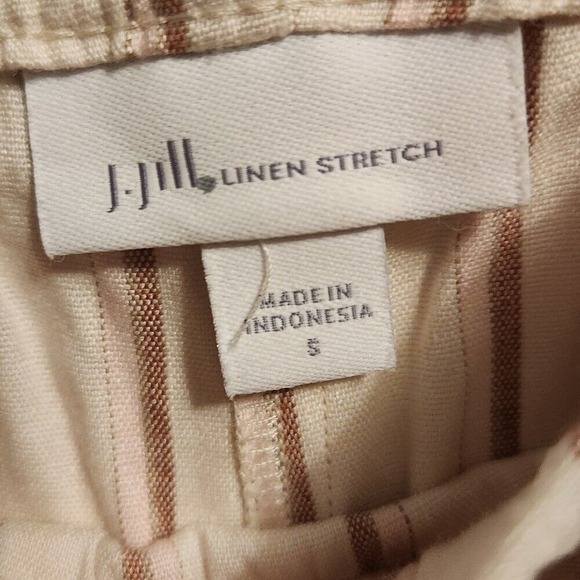 J. Jill Cream & Pink Striped Cropped Ankle Linen Pants Small - Picture 2 of 3